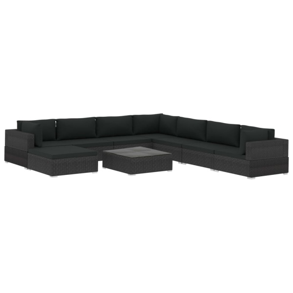 Set Mobilier De Grădină Cu Perne 9 Piese Negru Poliratan 46776